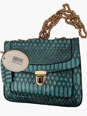 Mellow World Teal Faux Snake Embossed Crossbody Purse Clutch Shoulder Turquoise